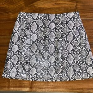H&M Black and White Vegan Leather Snake Print Mini Skirt